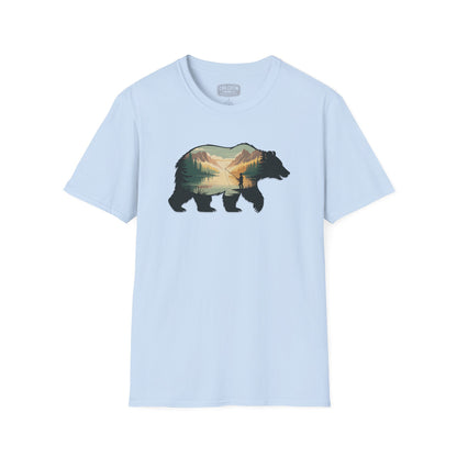 Grizzly Fall Scene Fishing T-Shirt | Rugged Outdoor Tee for Backcountry Anglers