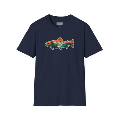 Trout Outline Mountain River T-Shirt – Outdoor Fishing Apparel