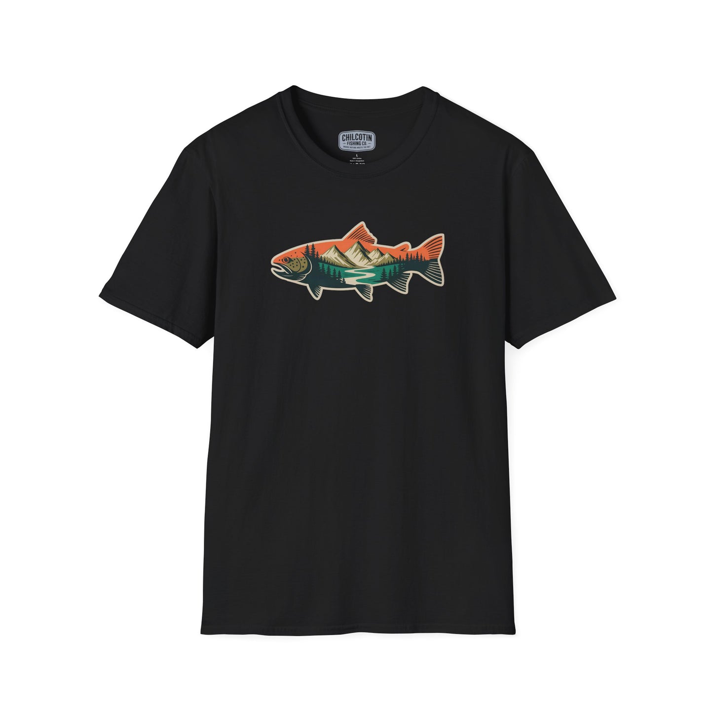 Trout Outline Mountain River T-Shirt – Outdoor Fishing Apparel
