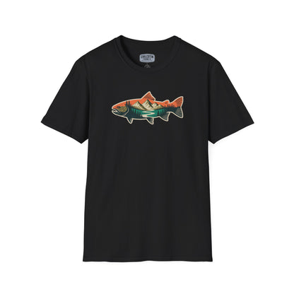 Trout Outline Mountain River T-Shirt – Outdoor Fishing Apparel