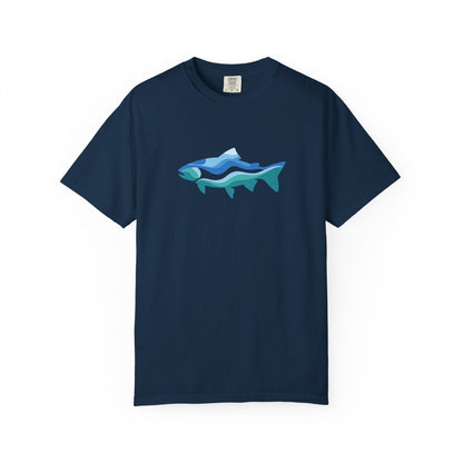 Ocean Wave Fish T-Shirt — Abstract Blue Fish Graphic Tee