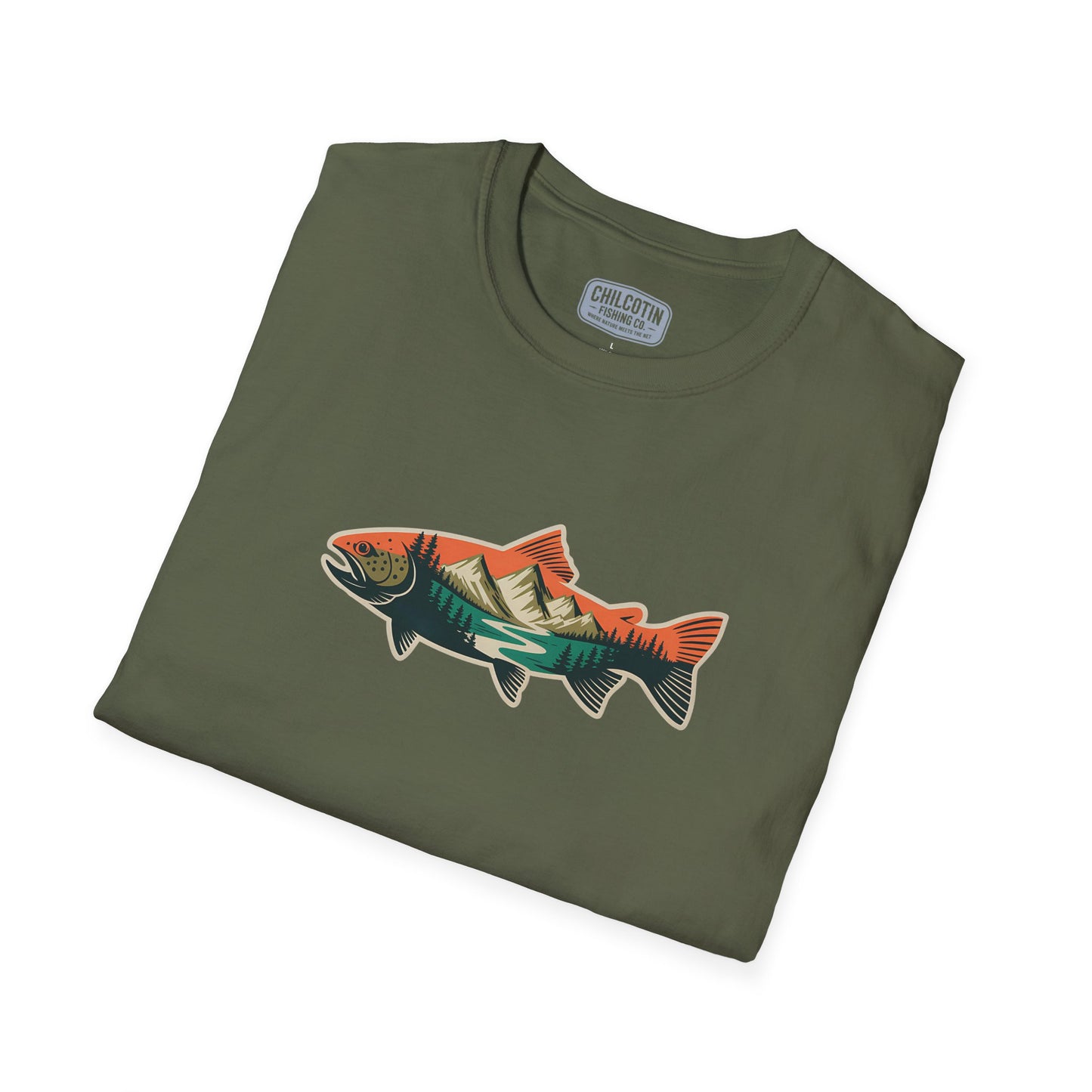 Trout Outline Mountain River T-Shirt – Outdoor Fishing Apparel