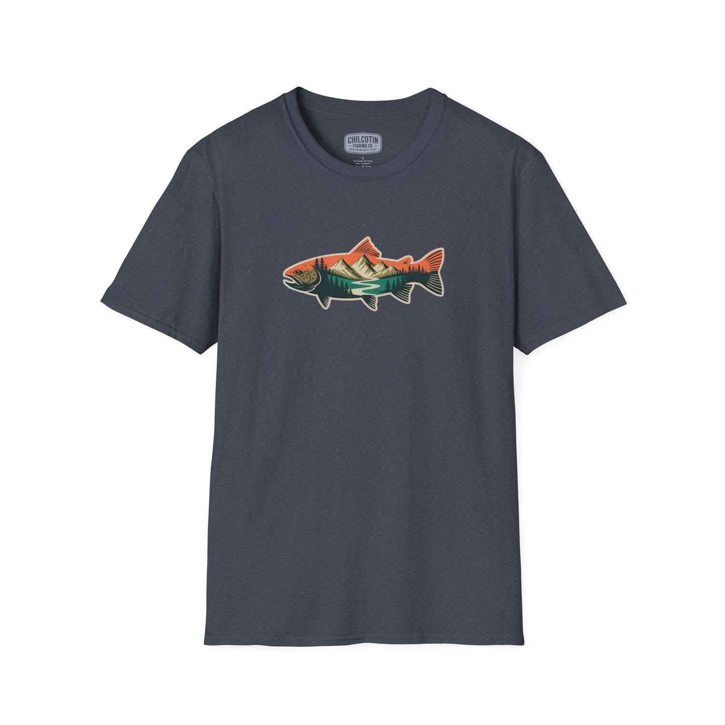 Trout Outline Mountain River T-Shirt – Outdoor Fishing Apparel