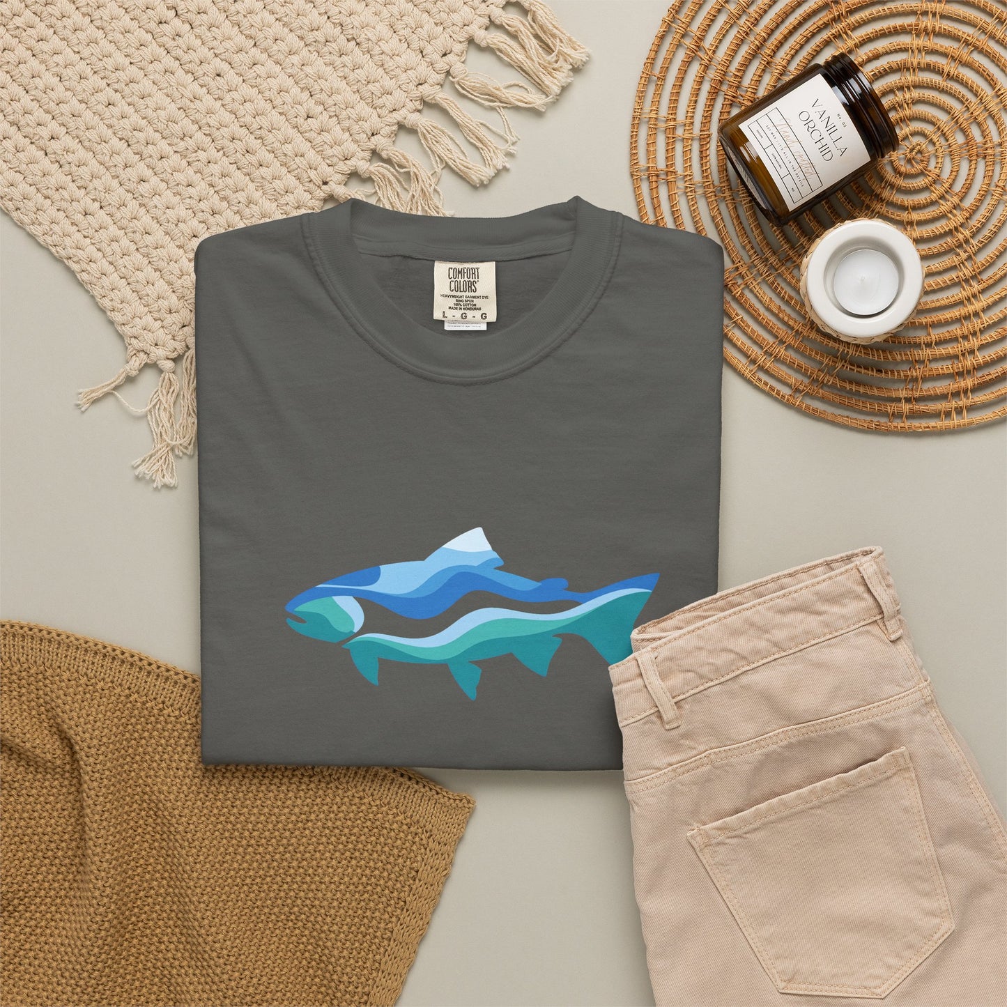 Ocean Wave Fish T-Shirt — Abstract Blue Fish Graphic Tee