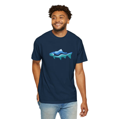 Ocean Wave Fish T-Shirt — Abstract Blue Fish Graphic Tee