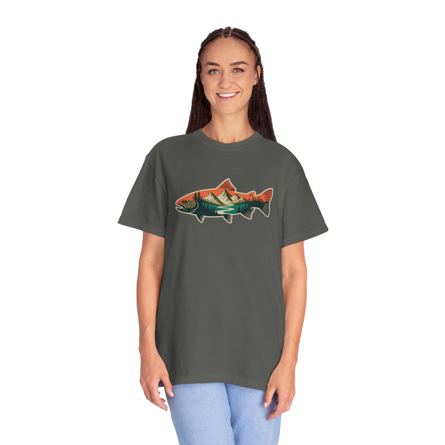 Trout Country T-Shirt — Mountain Sunrise Fish Graphic Tee