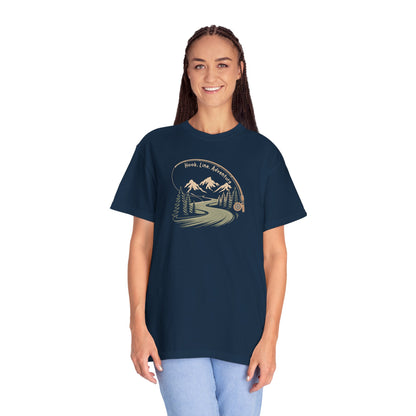 Adventure Road T-Shirt — Scenic Mountains & Trees Design (Home, Love, Adventure)