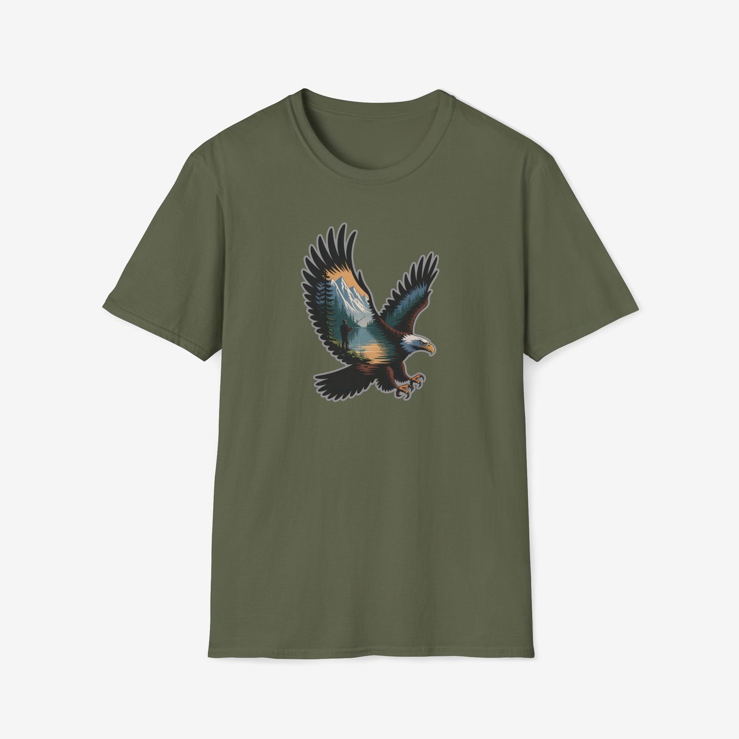 Eagle Trout Hunter Graphic Tee, Fishing Shirt, Unisex Softstyle T-Shirt, Gift for Anglers, Fishing Enthusiast Apparel