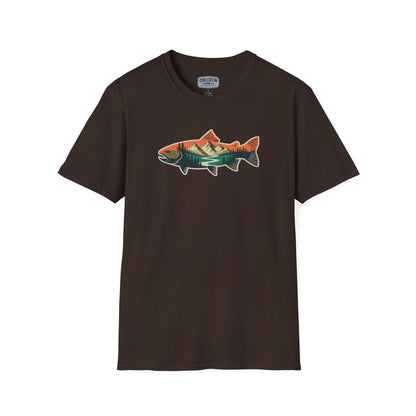 Trout Outline Mountain River T-Shirt – Outdoor Fishing Apparel