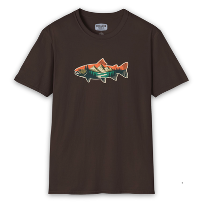 Trout Outline Mountain River T-Shirt – Outdoor Fishing Apparel