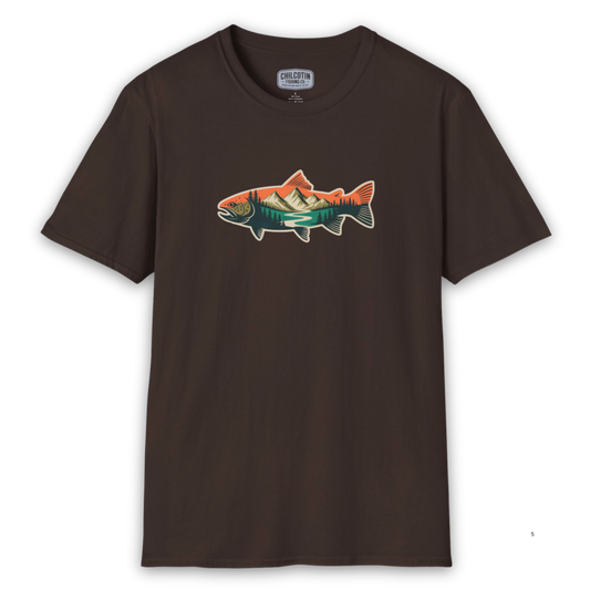 Trout Outline Mountain River T-Shirt – Outdoor Fishing Apparel