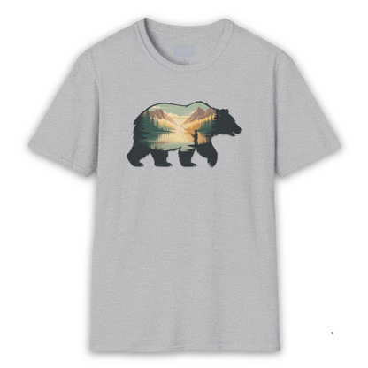 Grizzly Fall Scene Fishing T-Shirt | Rugged Outdoor Tee for Backcountry Anglers