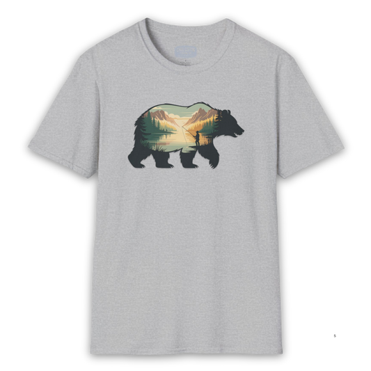 Grizzly Fall Scene Fishing T-Shirt | Rugged Outdoor Tee for Backcountry Anglers
