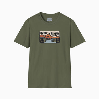 Green t-shirt with a graphic design on a white background
