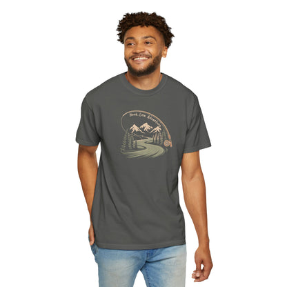 Adventure Road T-Shirt — Scenic Mountains & Trees Design (Home, Love, Adventure)