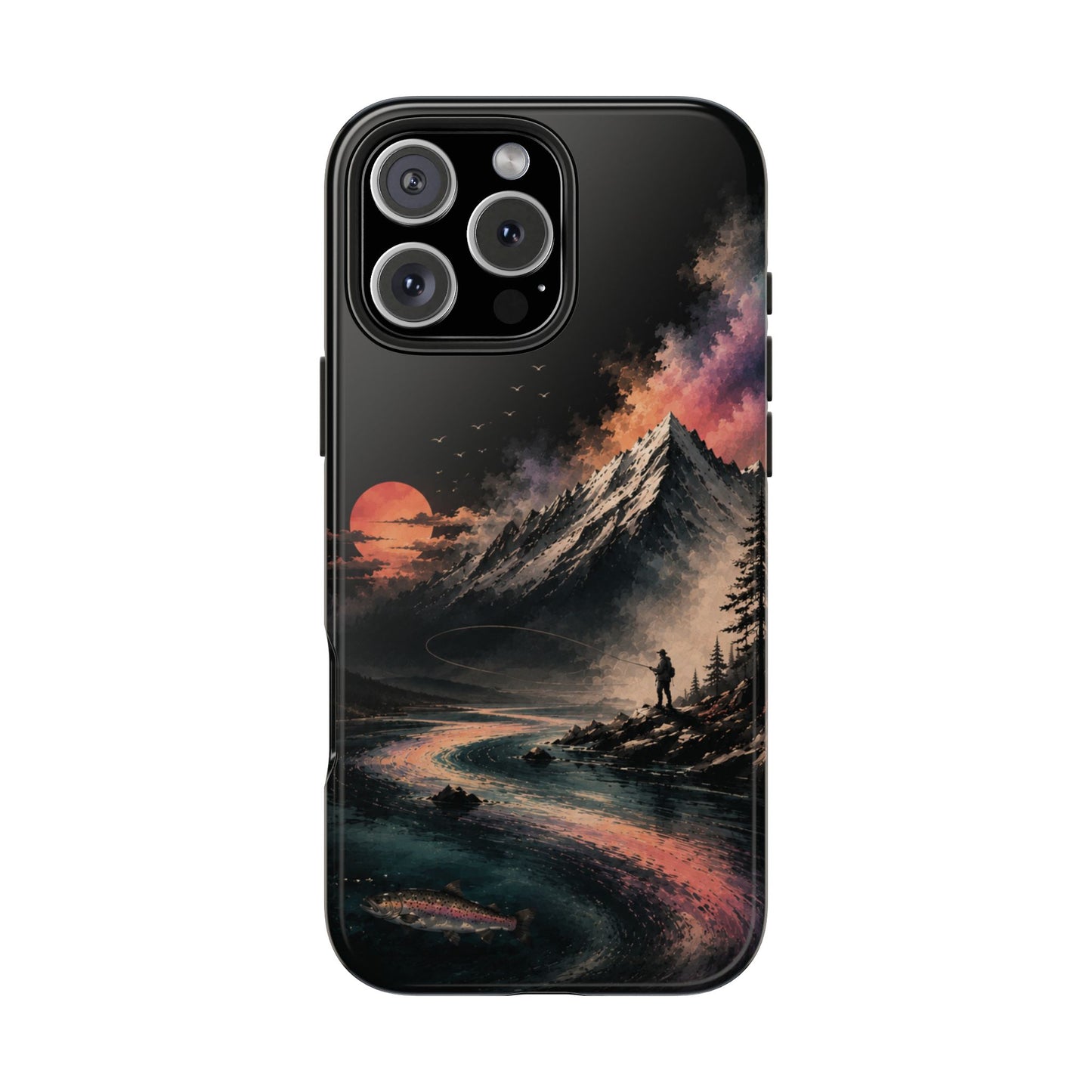 Tough Phone Case — Cosmic Mountain Landscape with Sunset Hiker
