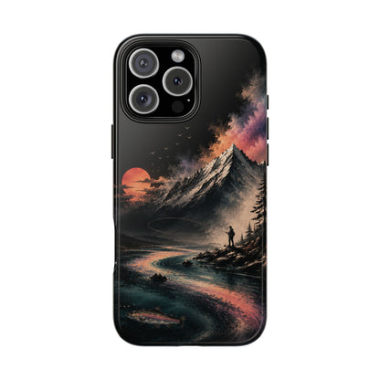 Tough Phone Case — Cosmic Mountain Landscape with Sunset Hiker