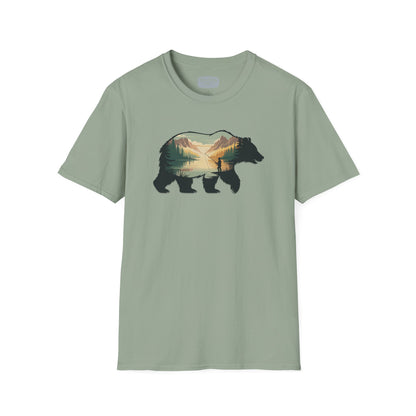 Grizzly Fall Scene Fishing T-Shirt | Rugged Outdoor Tee for Backcountry Anglers