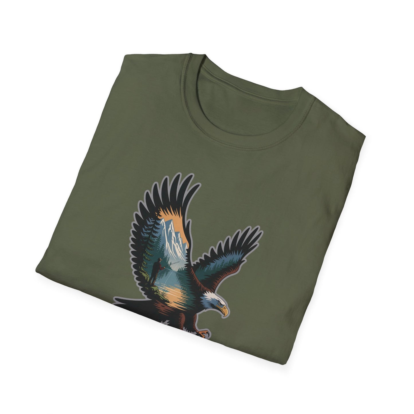 Eagle Trout Hunter Graphic Tee, Fishing Shirt, Unisex Softstyle T-Shirt, Gift for Anglers, Fishing Enthusiast Apparel