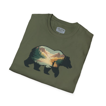 Grizzly Fall Scene Fishing T-Shirt | Rugged Outdoor Tee for Backcountry Anglers