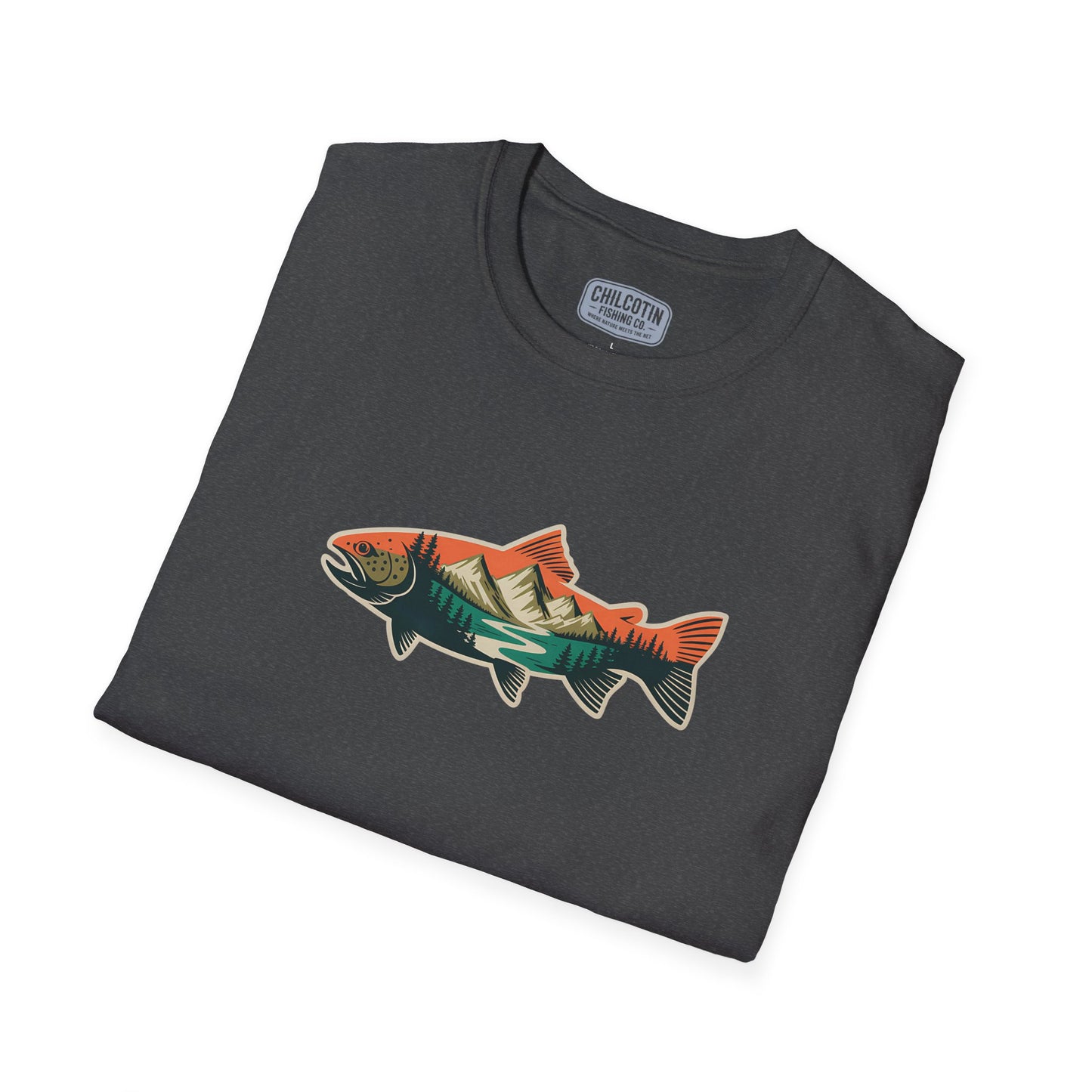 Trout Outline Mountain River T-Shirt – Outdoor Fishing Apparel