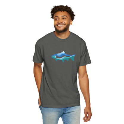 Ocean Wave Fish T-Shirt — Abstract Blue Fish Graphic Tee