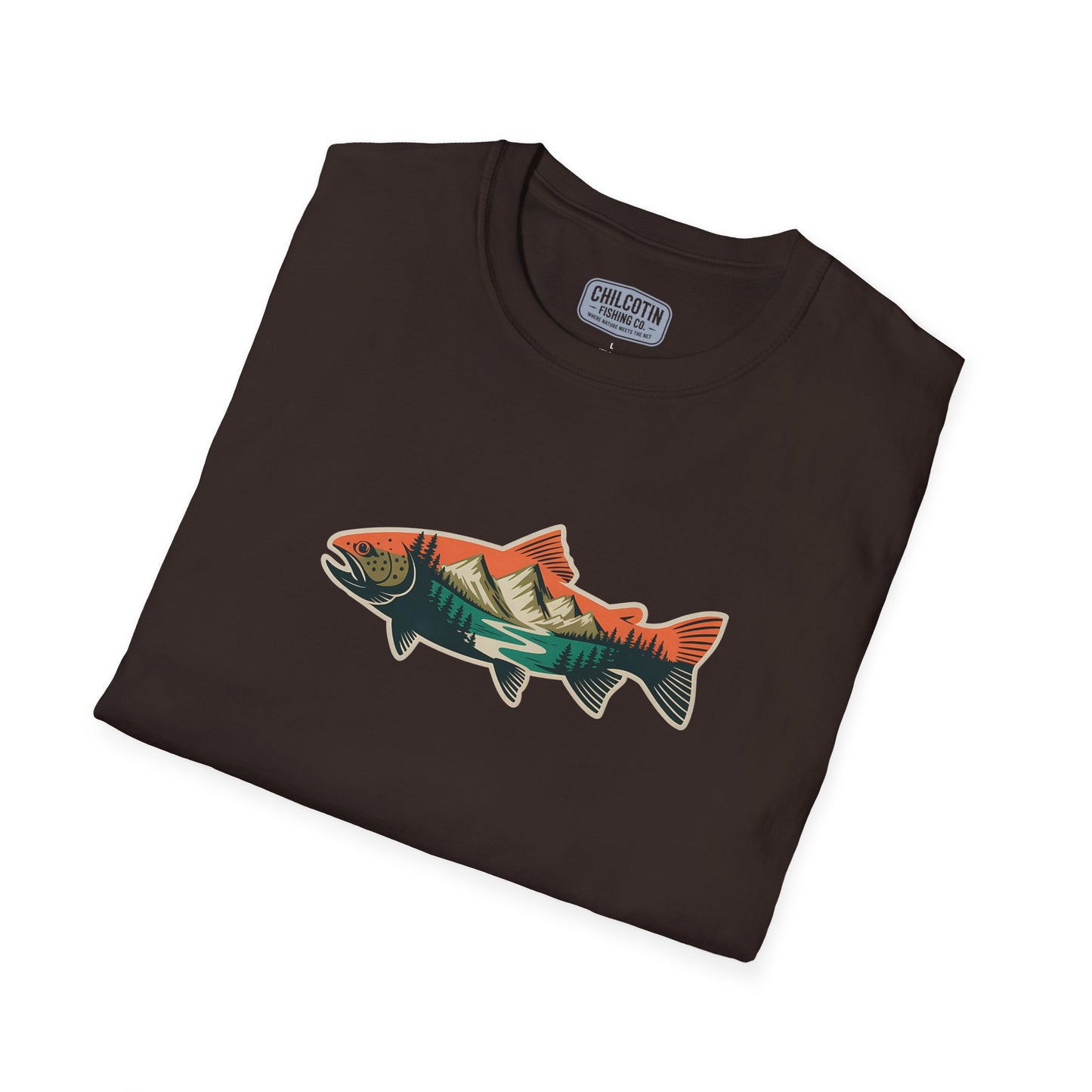 Trout Outline Mountain River T-Shirt – Outdoor Fishing Apparel