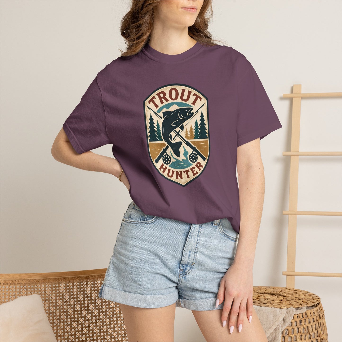 Trout Hunter T-Shirt — Vintage Fishing Badge Tee for Anglers