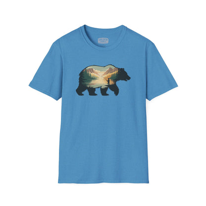 Grizzly Fall Scene Fishing T-Shirt | Rugged Outdoor Tee for Backcountry Anglers