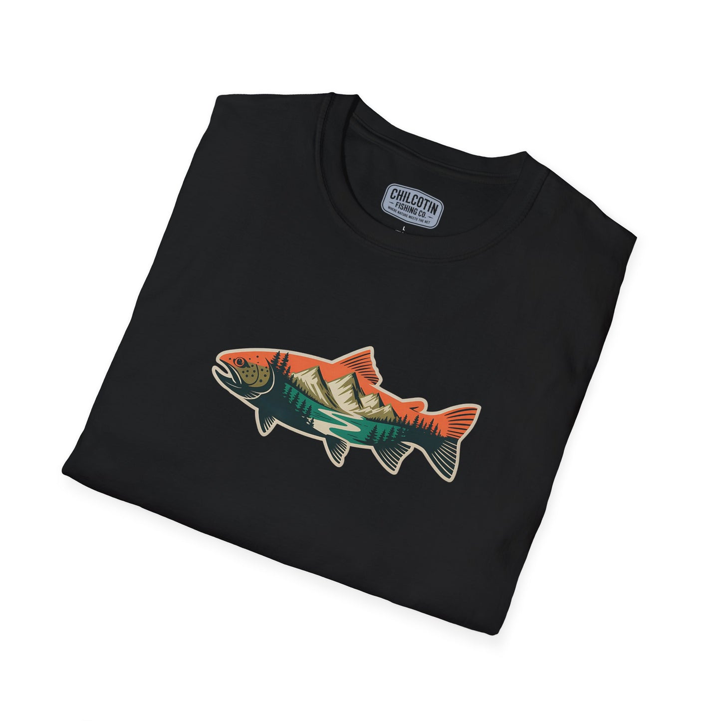 Trout Outline Mountain River T-Shirt – Outdoor Fishing Apparel