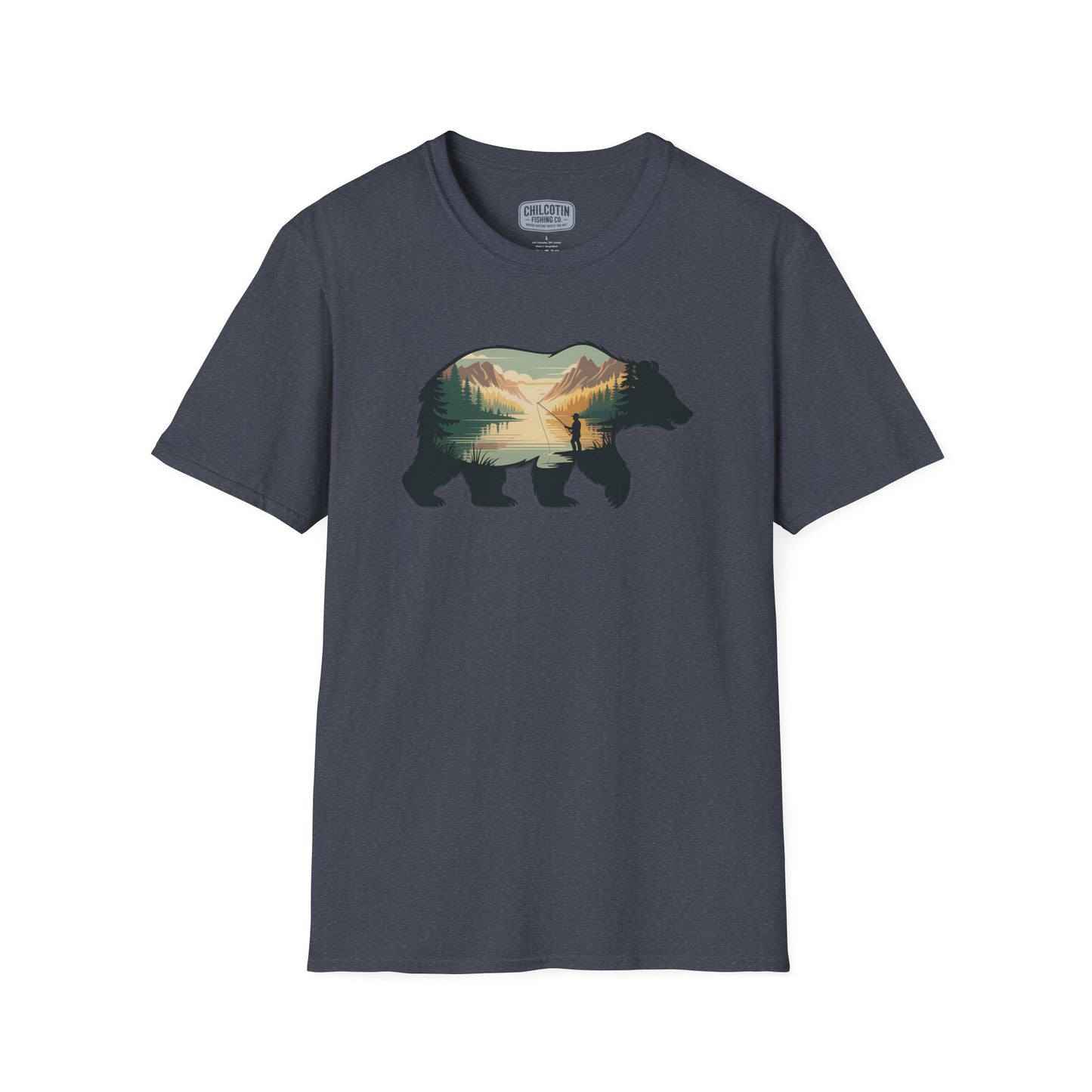 Grizzly Fall Scene Fishing T-Shirt | Rugged Outdoor Tee for Backcountry Anglers