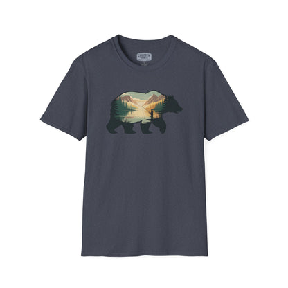 Grizzly Fall Scene Fishing T-Shirt | Rugged Outdoor Tee for Backcountry Anglers