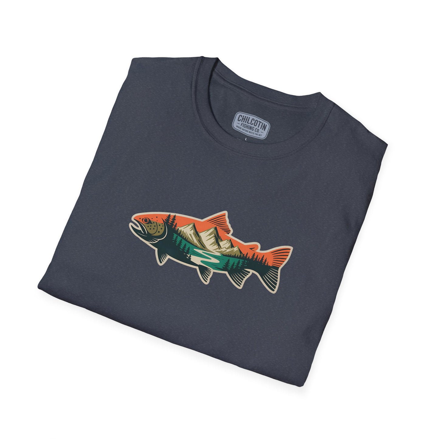 Trout Outline Mountain River T-Shirt – Outdoor Fishing Apparel